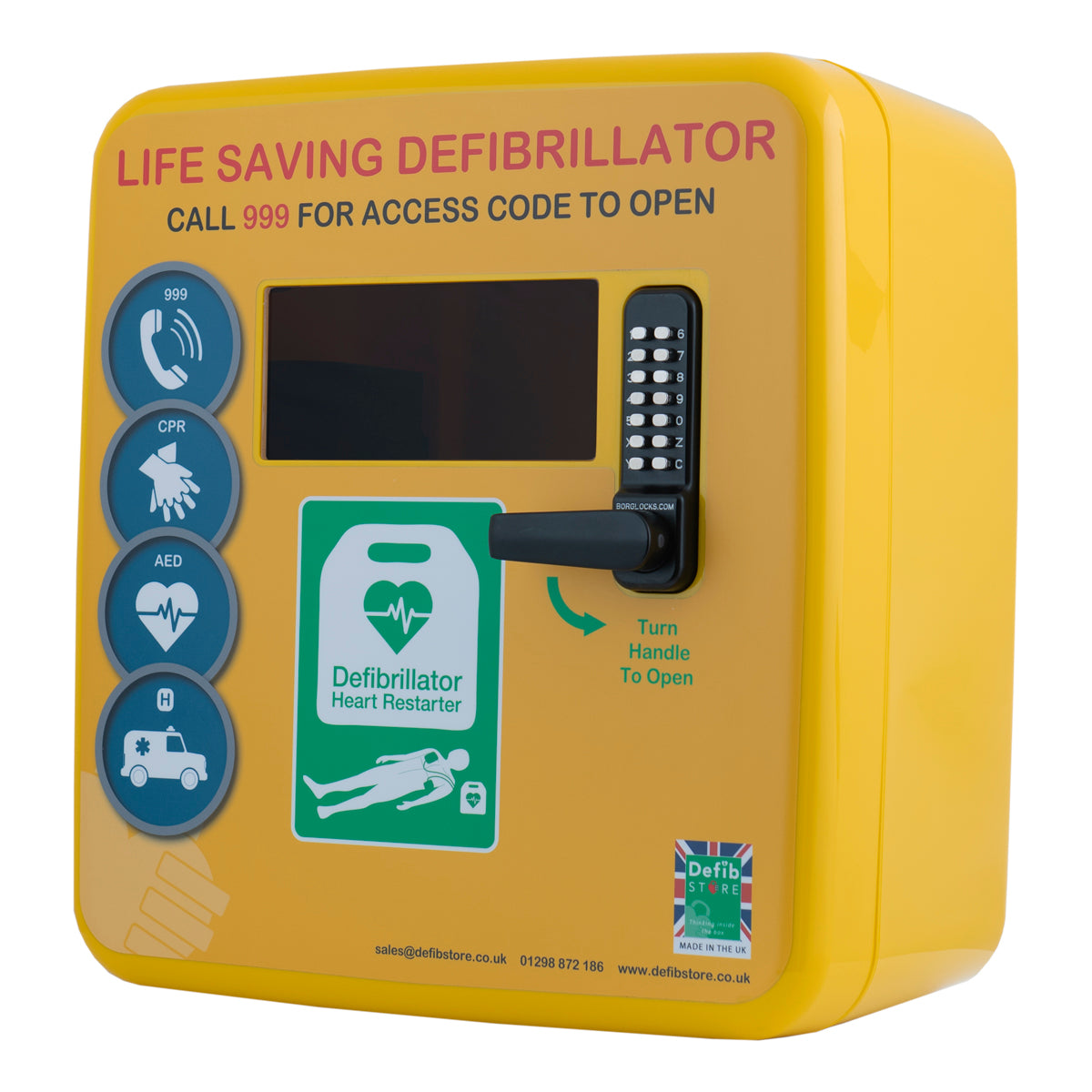 Defibstore 4000 Outdoor Defibrillator Cabinet Locked Yellow