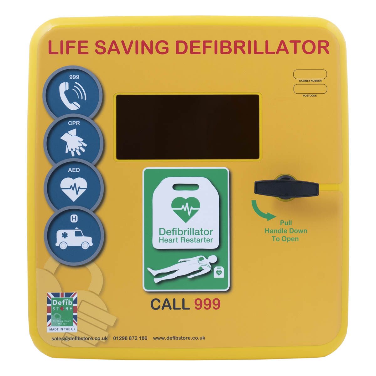 Defibstore 4000 Outdoor Defibrillator Cabinet UnLocked Yellow